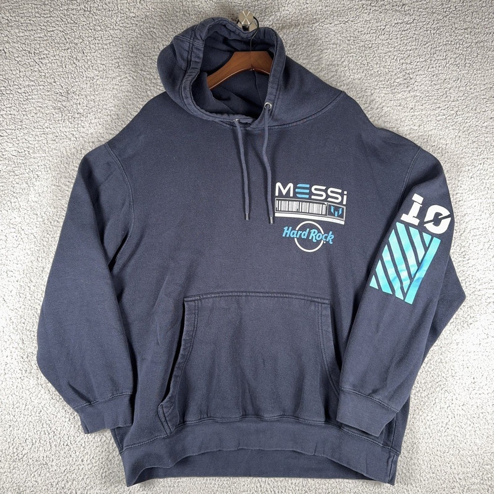 Hard Rock Cafe x Messi 10 Hoodie Mens XL Navy Blue Pullover Soccer Graphic